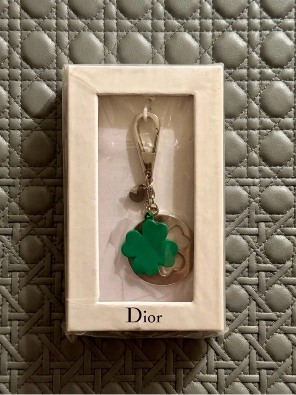 Dior Green Clover and Silver Ring Charm